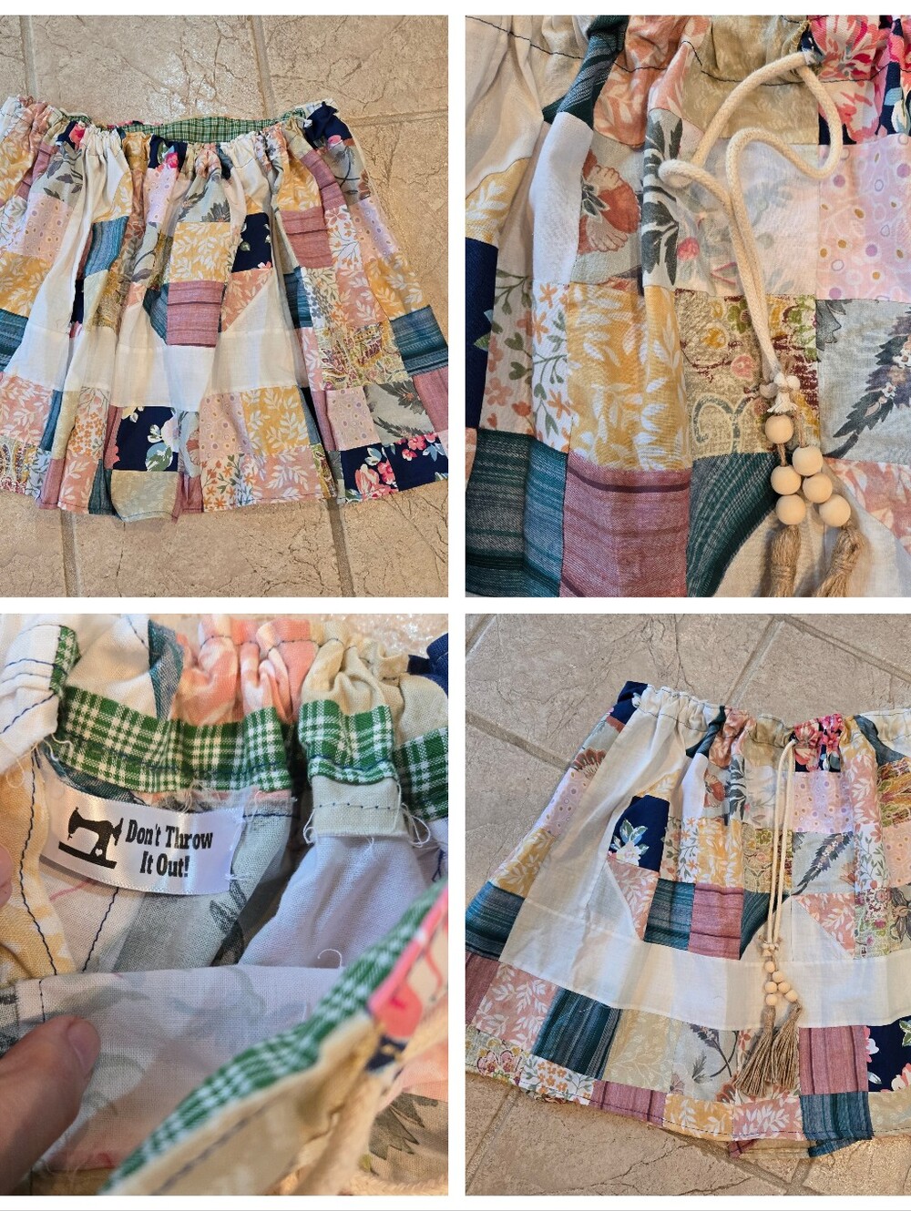 Upcycled Vtg Quilt-top Gathered Skirt OS Knee-length Handmade Dont Throw It Out